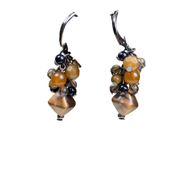 Bundle of 4 Brown Crystal & Bead Cluster Earrings Vintage Style Boho Statement - Picture 8 of 10